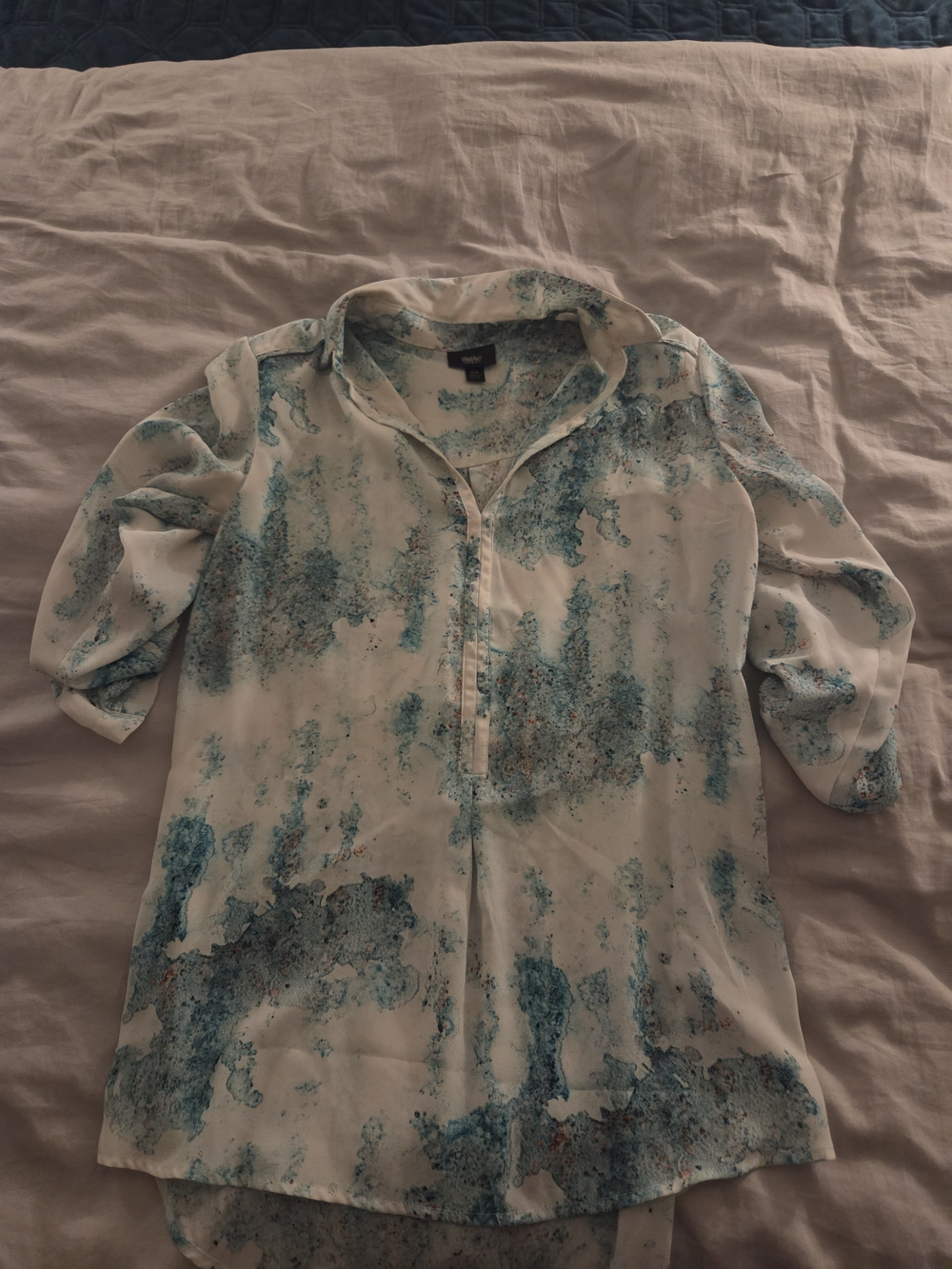 Mossimo Supply Co. White Blouse with Teal Marble Print